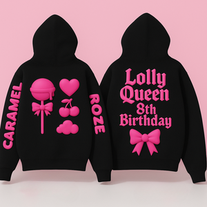*prévente* Zip-Hoodie Premium LOLLY QUEEN 3D Puff 🖤🎀🍭édition limitée 8e Anniversaire Caramel Roze