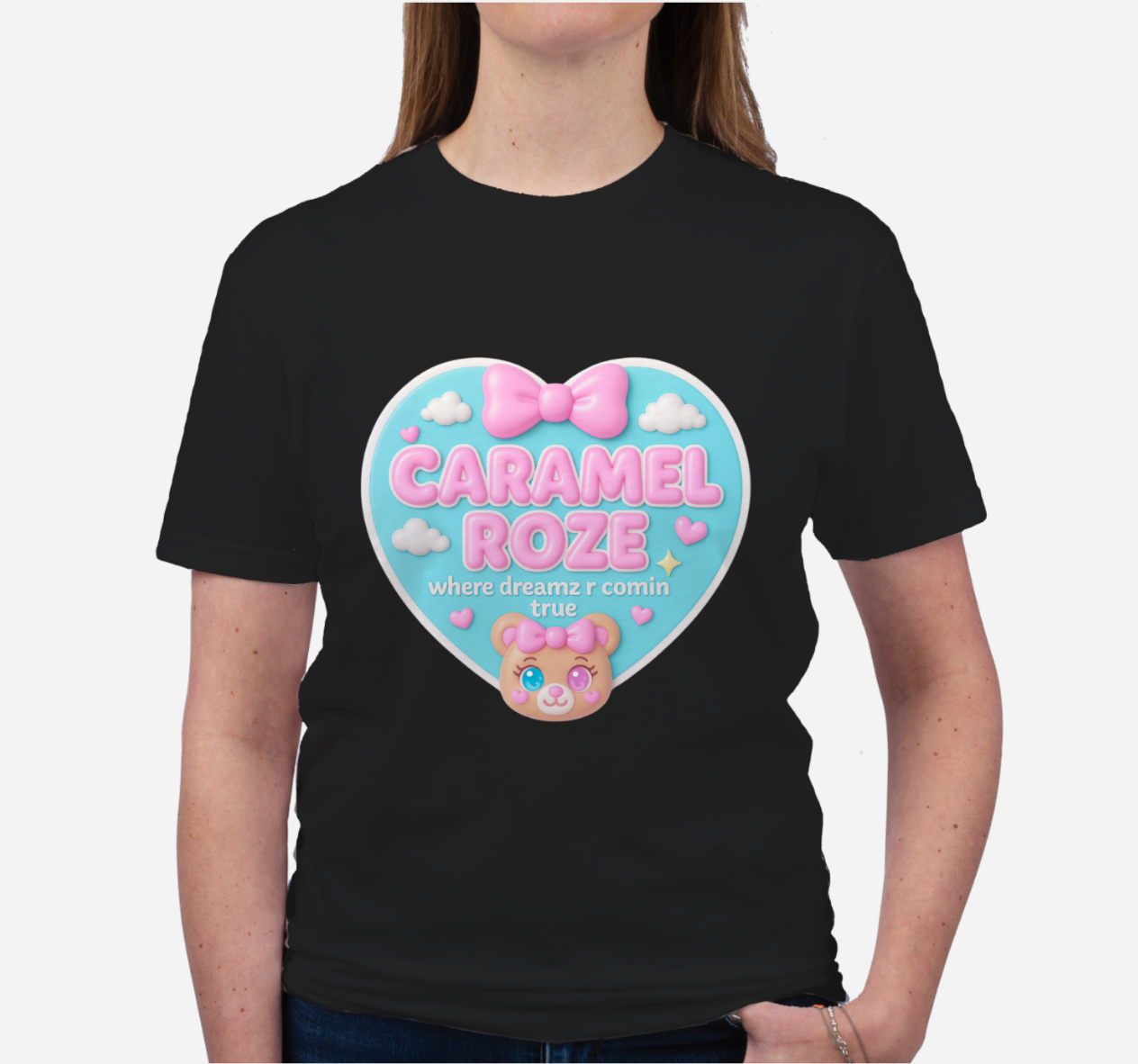 *prévente* T-SHIRT 🖤🎀🩵 CARAMEL ROZE 🖤🎀🩵